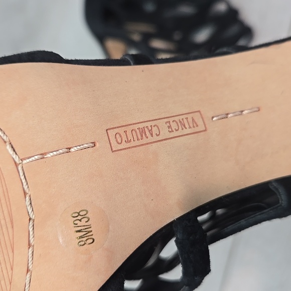 Vince Camuto Women Black Suede Strappy Heels Open Pump Toe Shoes Sz 8M - Picture 11 of 12